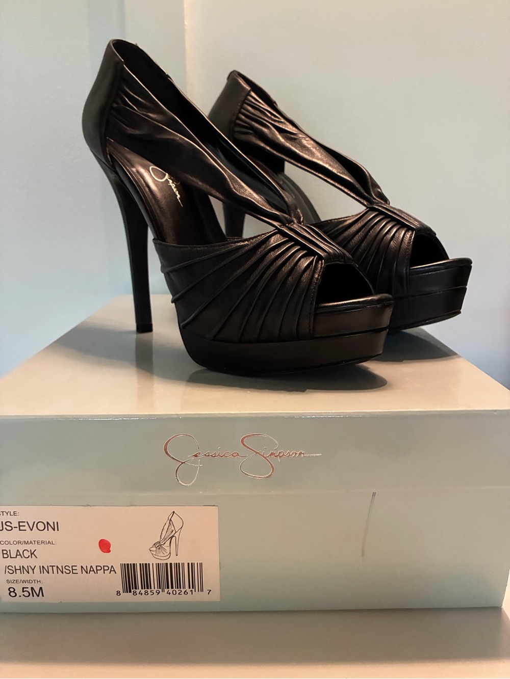 Jessica Simpson Evoni Black Pleated Platform Peep-Toe Heels